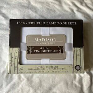 Bamboo 4-PC King Sheet Set in White, New